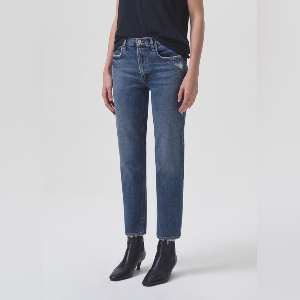 Agolde Jeans Womens 29 Kye Mid Rise Straight Crop Blue Denim Stretch Distressed